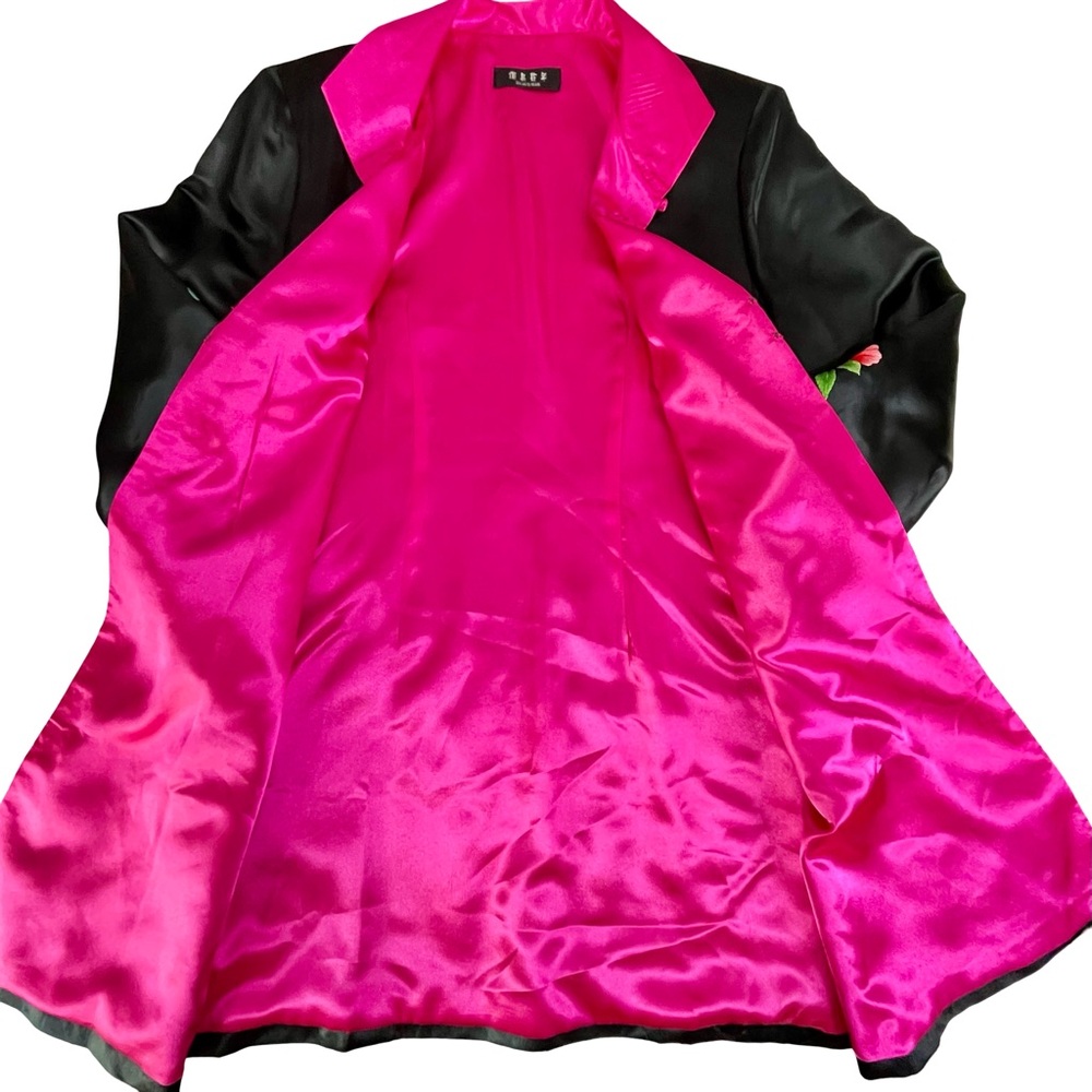 Ami Amie Black Nature Inspired Embroidered Silky-soft Kimono Robe Jacket SzXL? - Picture 10 of 11